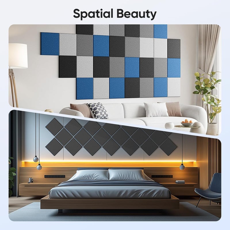UNECHO Store 12 Pack 12" X 12" X 0.4" Acoustic Panels for Wall Sound Absorbing, Square Self-Adhesive Sound Panels, High Density Suitable for Multiple Scenarios(Black) - Image 5